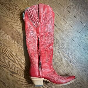Women's Red Leather Heeled Boots